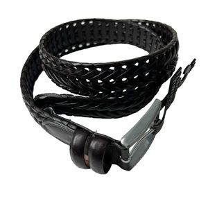 PERRY ELLIS PORTFOLIO men’s black Italian cowhide leather weave belt NWT size 32